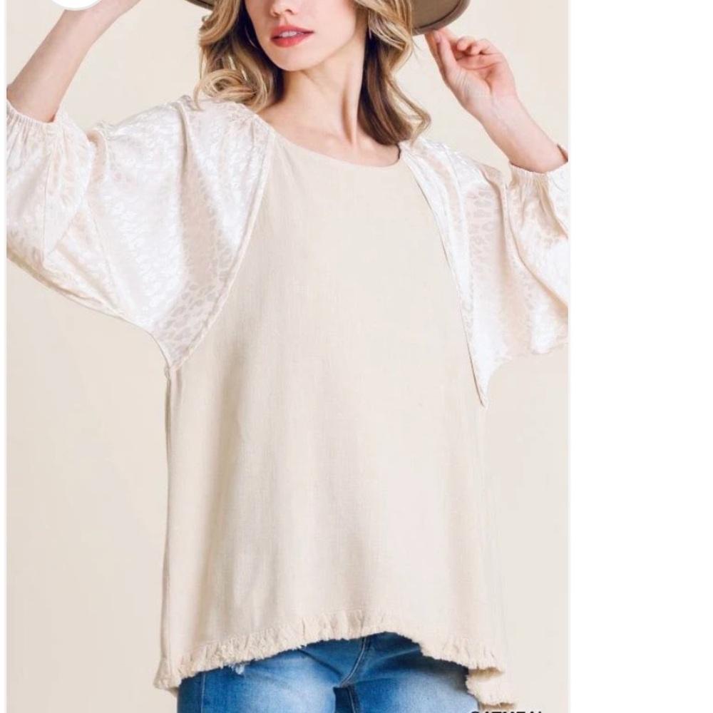 Umgee Linen Cotton Blend Leopard Animal Print Fringe Tunic Top Blouse XL